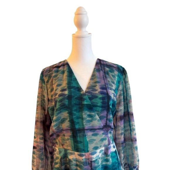 Soft Surroundings Watercolor Midi Dress XL Ruffle Sheer Long Sleeve Boho VNeck - Picture 2 of 8